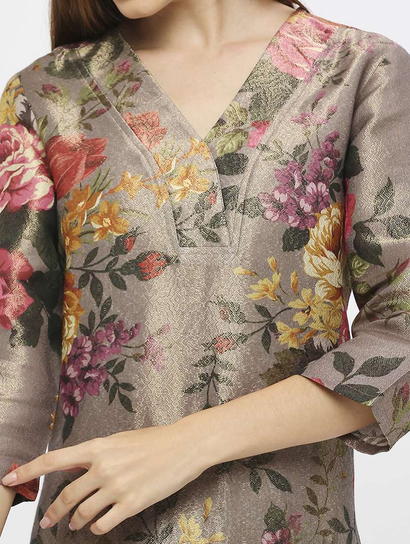 women floral three quarter sleeve straight kurta - 21662185 -  Standard Image - 6