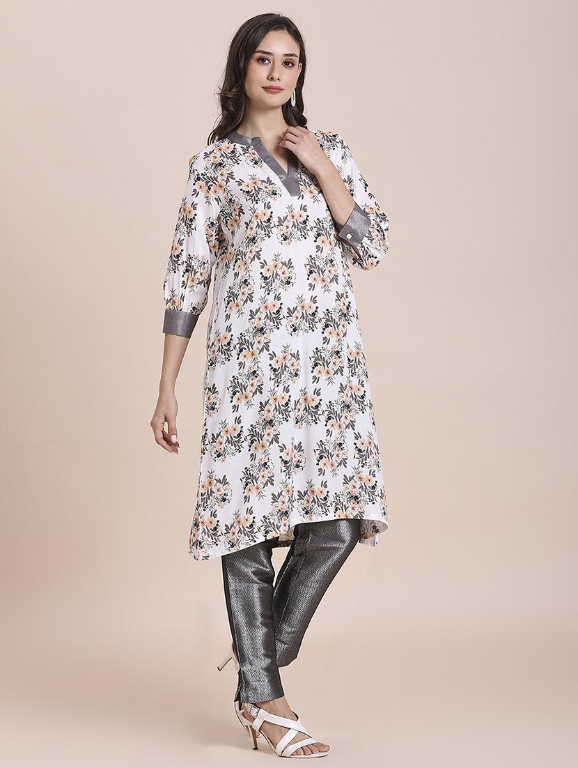 women floral three quarter sleeve straight kurta - 21662187 -  Standard Image - 1