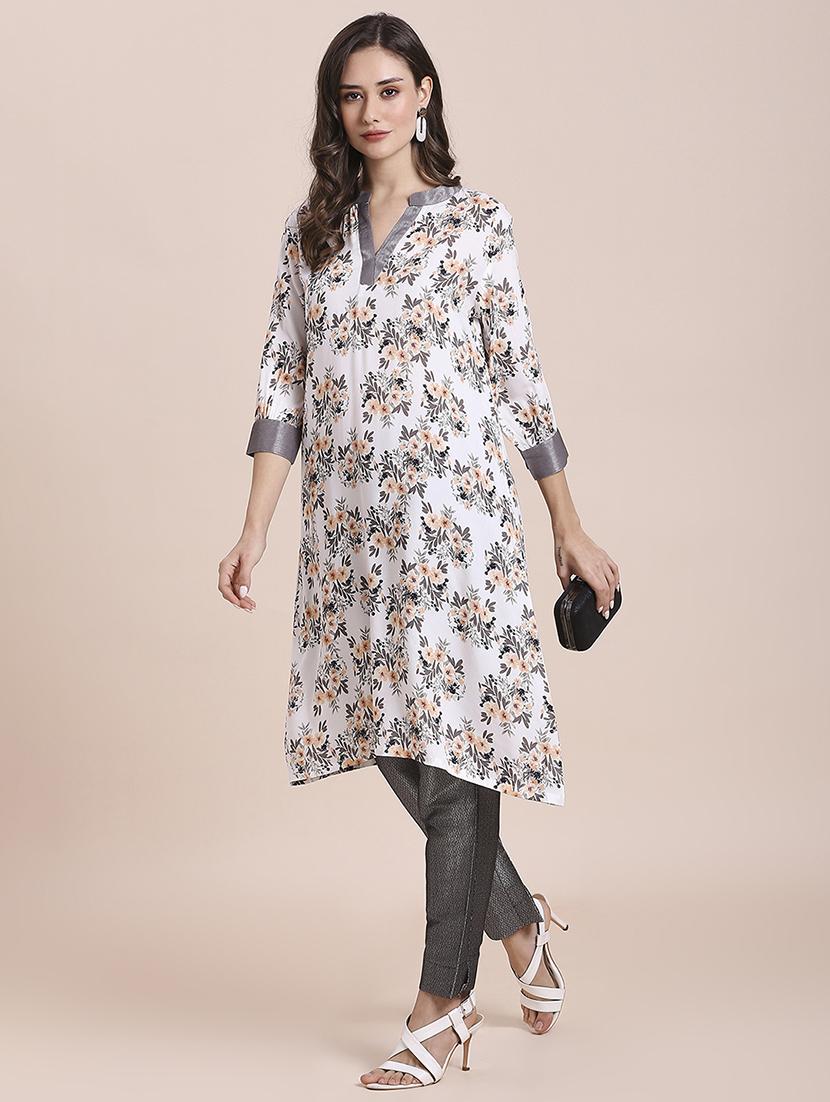 women floral three quarter sleeve straight kurta - 21662187 - Standard Image - 4