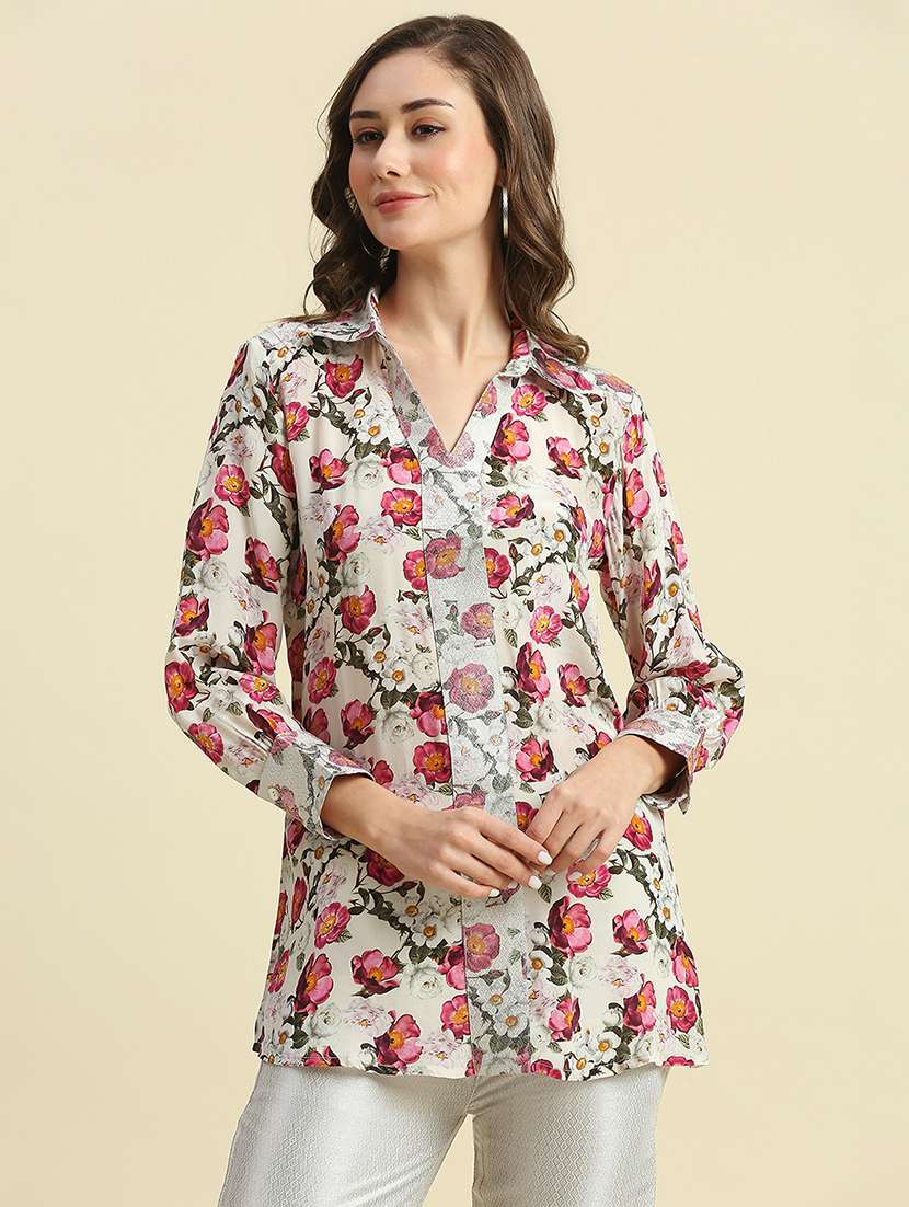 women floral long sleeve straight kurti
