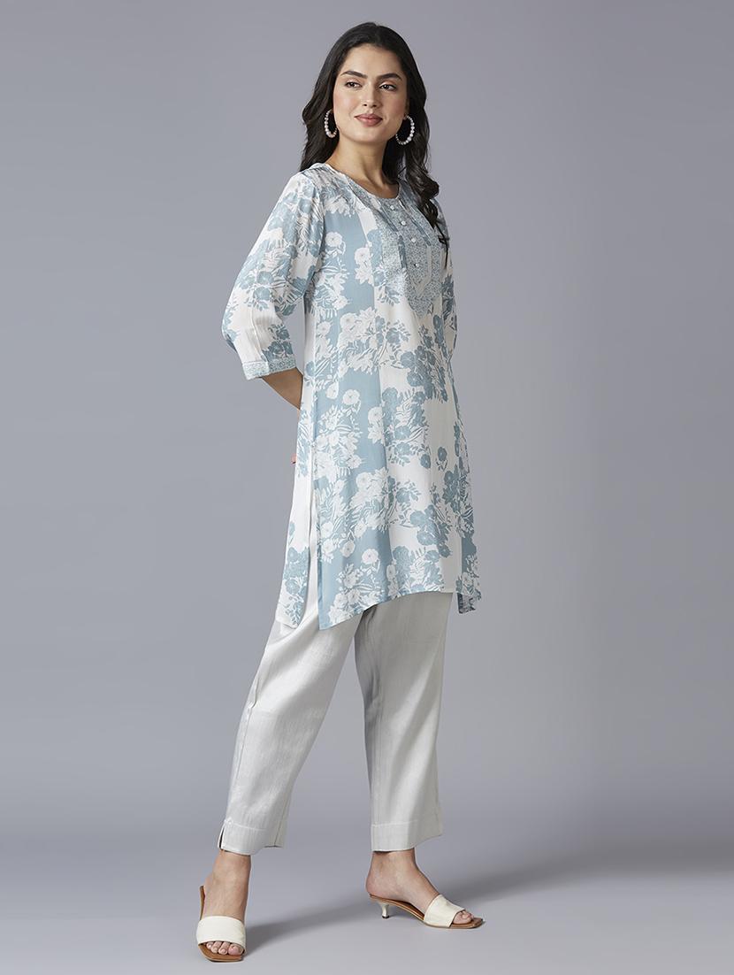 women floral three quarter sleeve straight kurta - 21662193 - Standard Image - 1