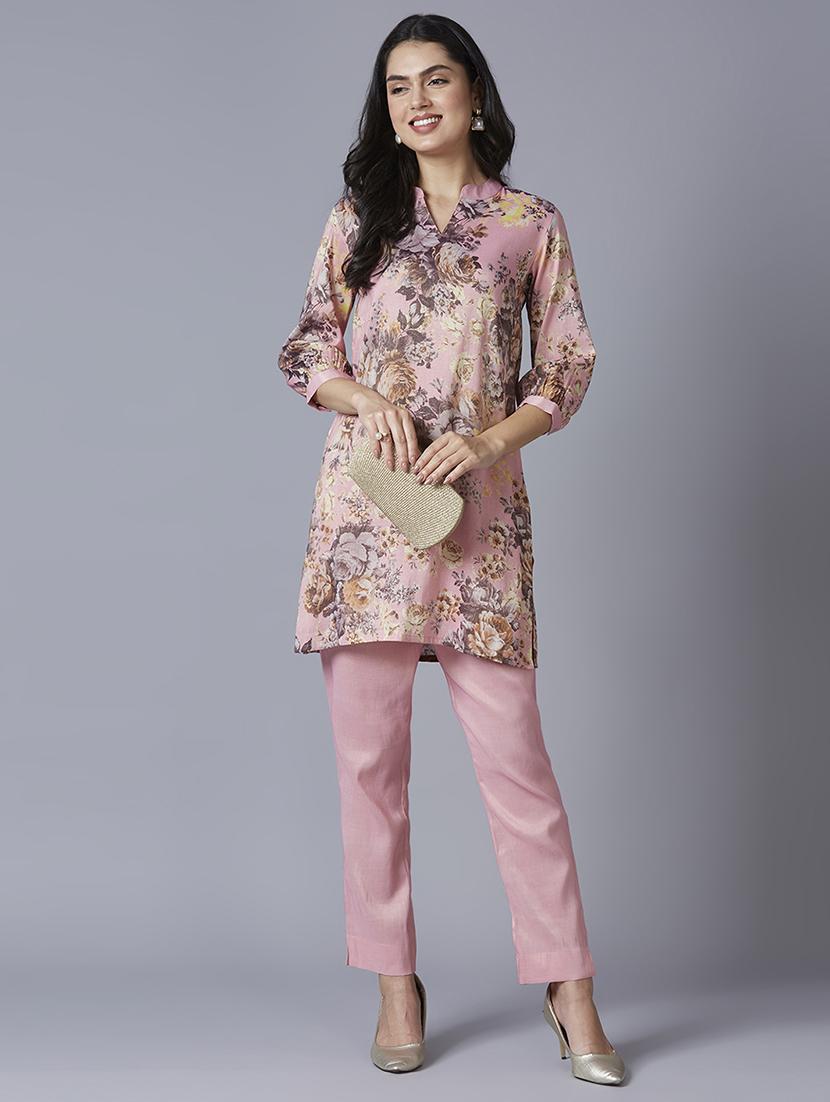 women floral mandarin neck straight kurta - 21662199 - Standard Image - 4