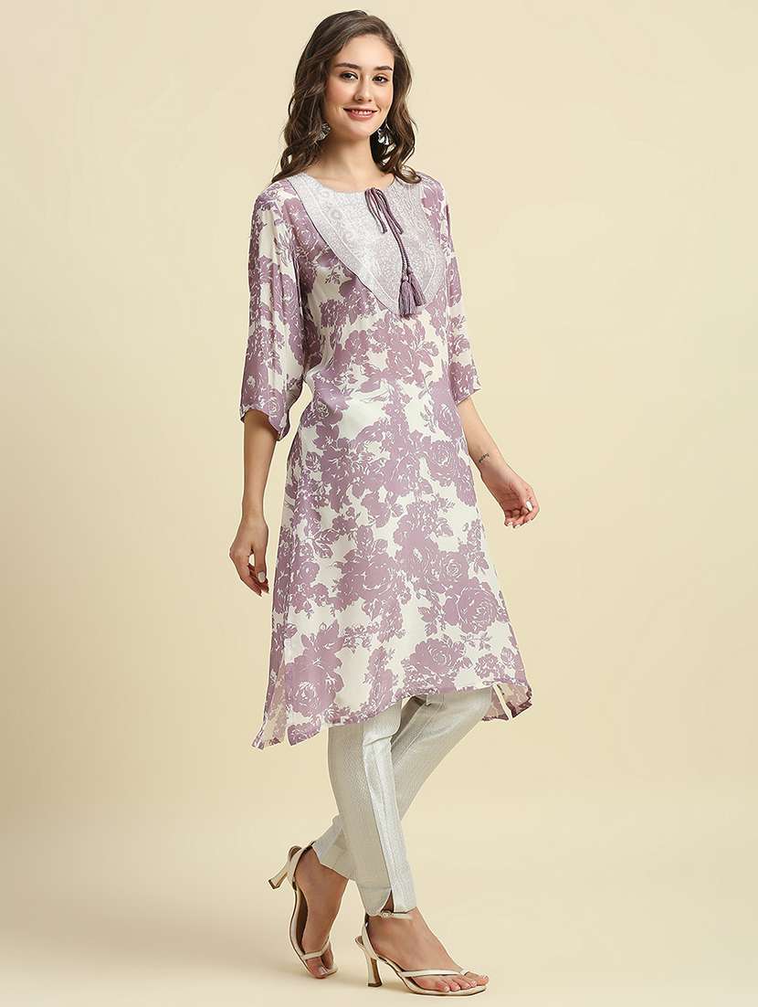 women floral three quarter sleeve straight kurta - 21662202 -  Standard Image - 1