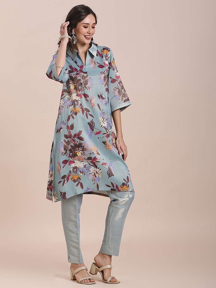 women floral three quarter sleeve straight kurta - 21662203 -  Standard Image - 1
