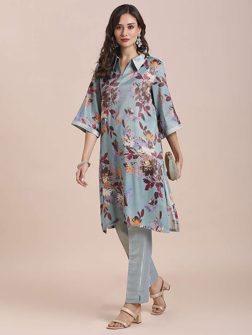 women floral three quarter sleeve straight kurta - 21662203 -  Standard Image - 4