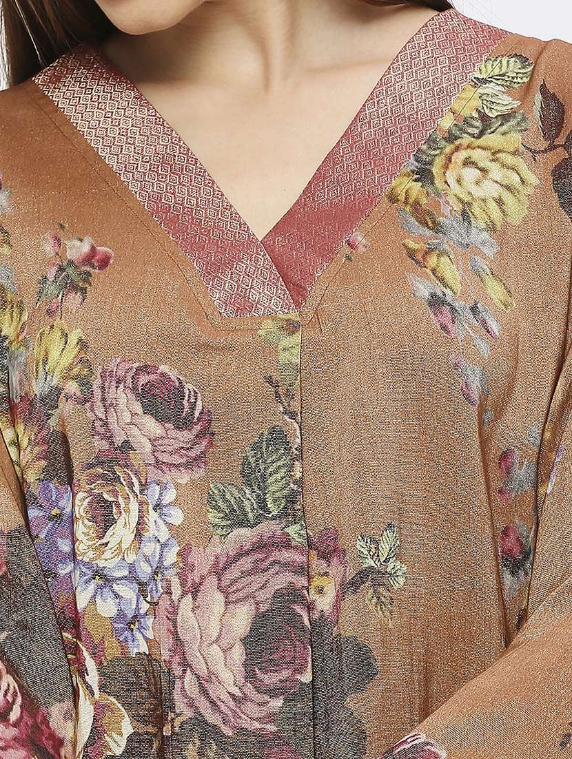 women floral long sleeve straight kurta - 21662216 - Standard Image - 6