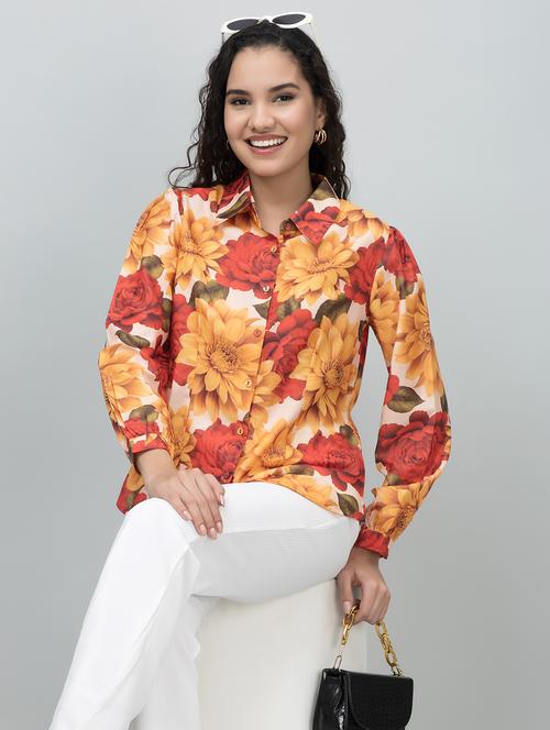 women floral printed collared long sleeves shirt - 21662321 - Standard Image - 0