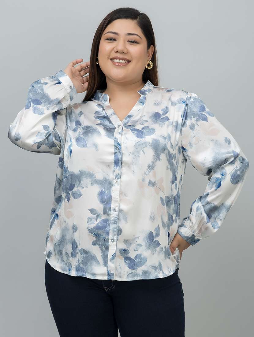 women white printed long sleeve shirt