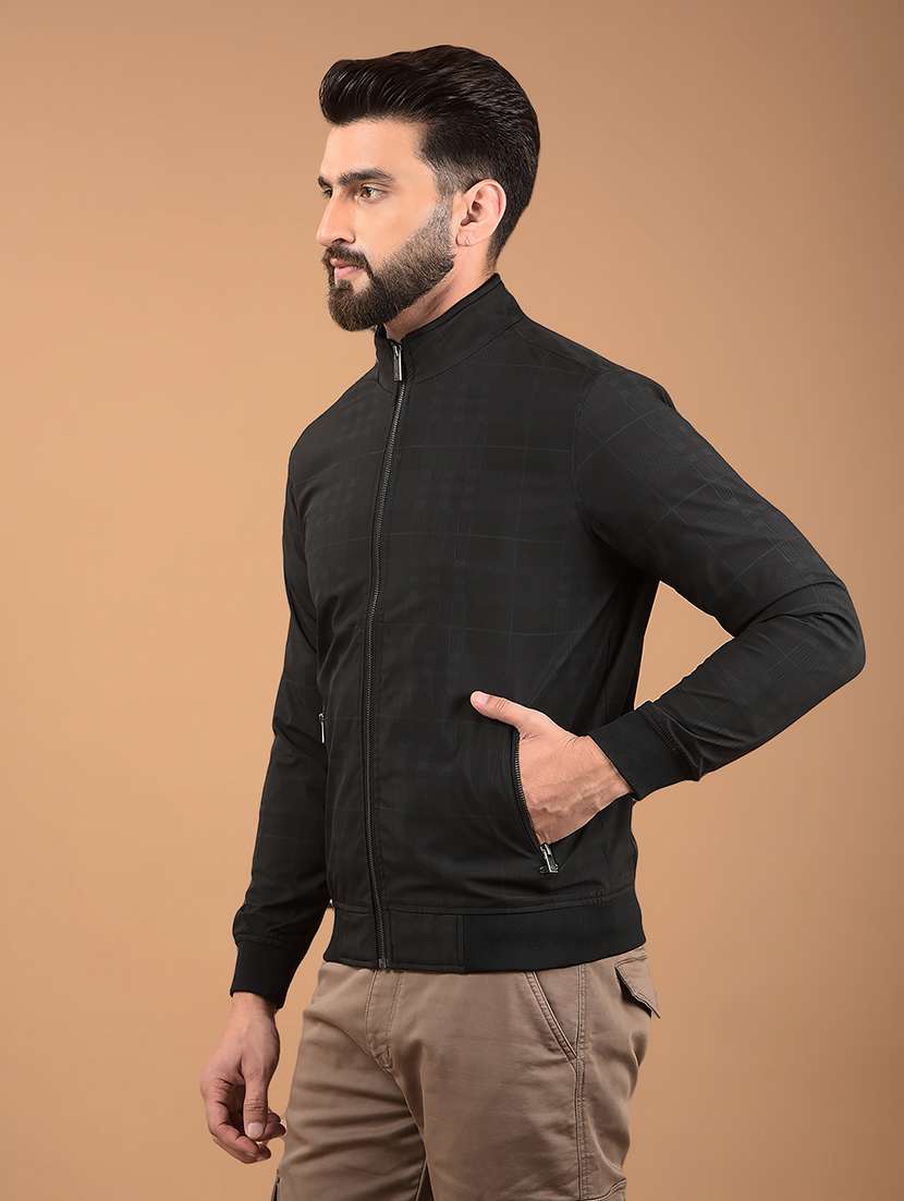 men black self design long sleeve jacket