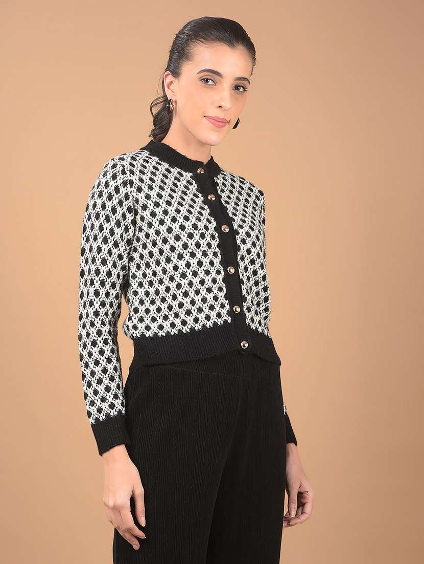 women black self design long sleeve cardigans - 21662333 -  Standard Image - 1