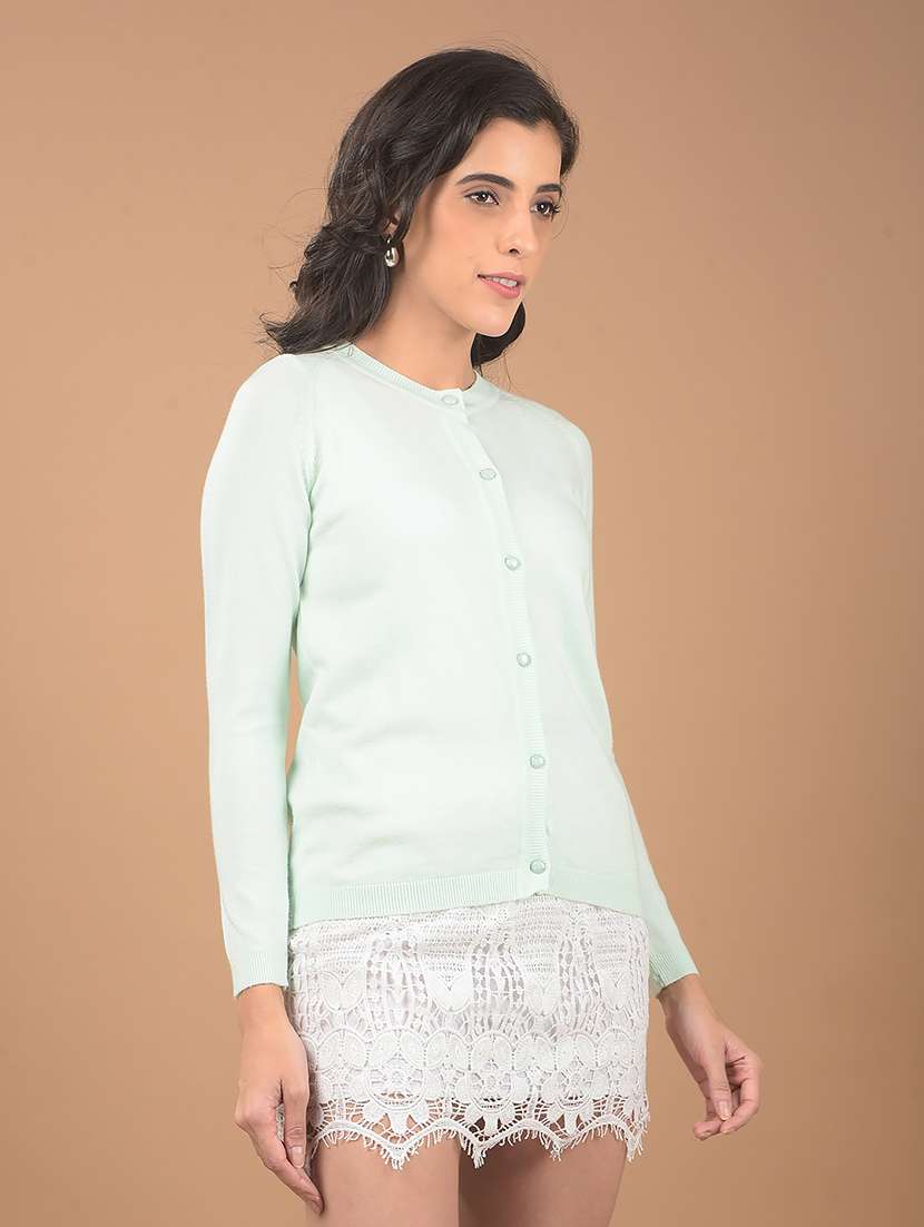 women sea green solid long sleeve cardigans - 21662335 -  Standard Image - 1