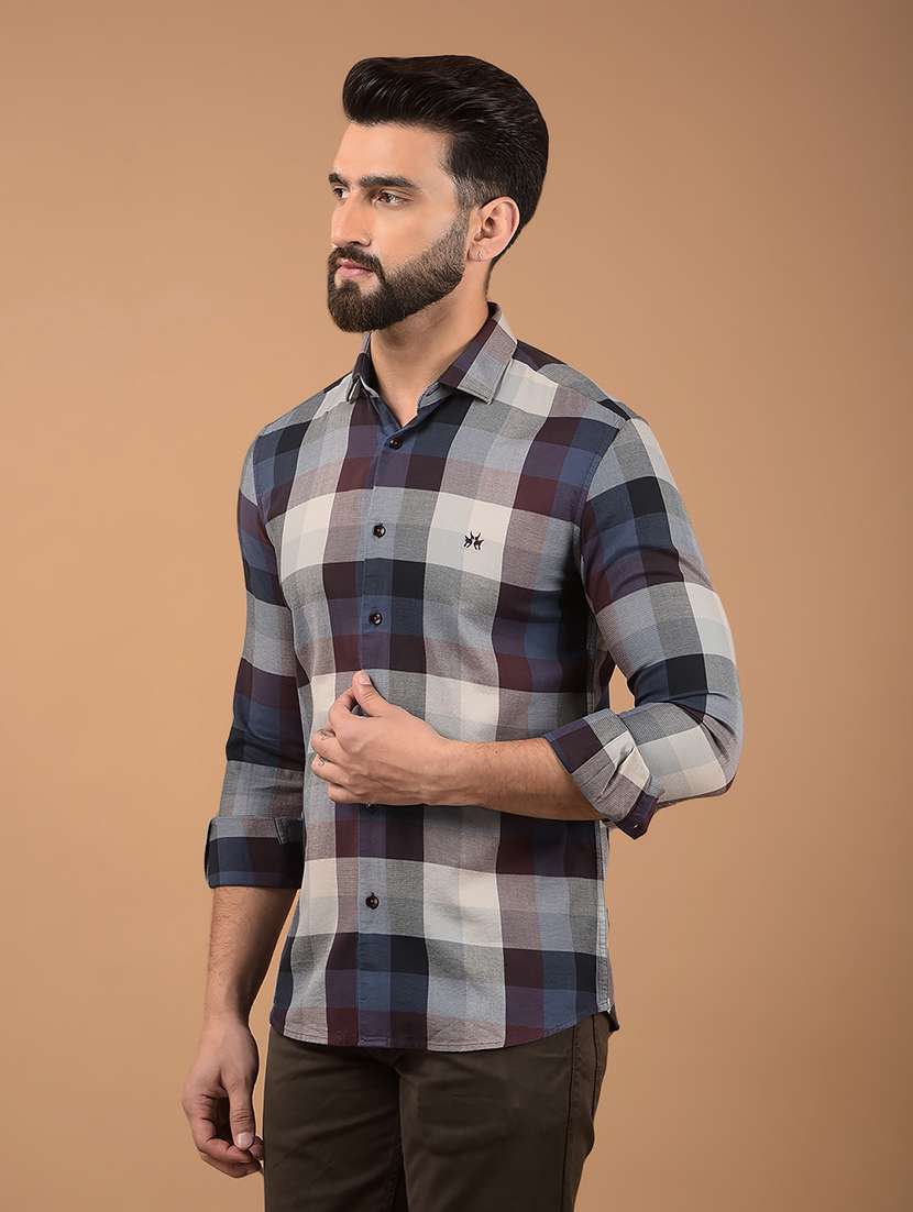 men long sleeves checkered casual shirt