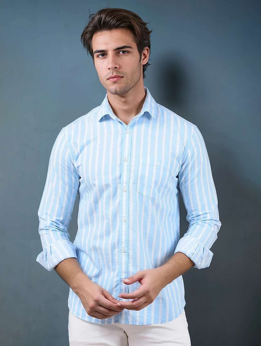 men stripes long sleeves casual shirt