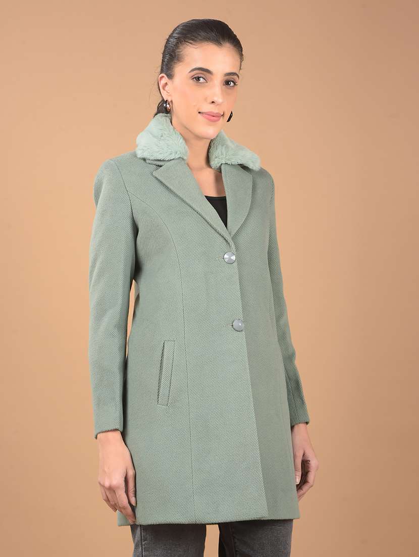 women solid long sleeves trench coat - 21662389 -  Standard Image - 1
