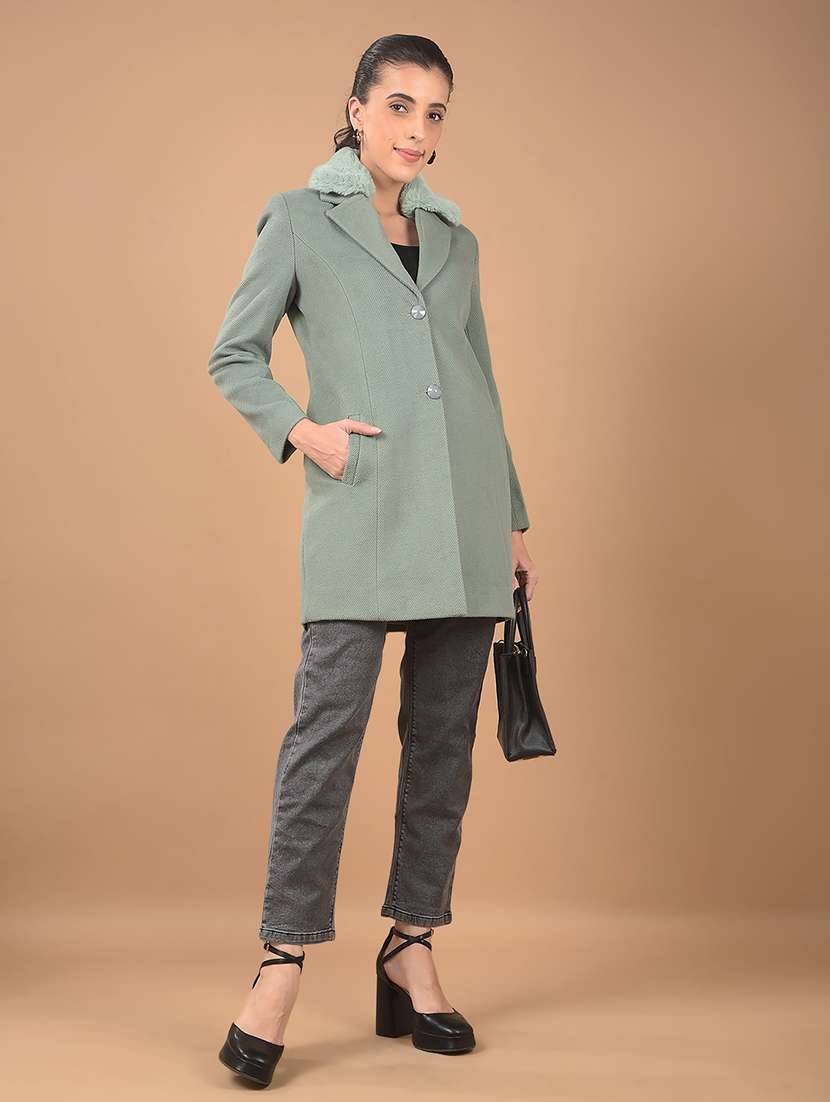 women solid long sleeves trench coat - 21662389 -  Standard Image - 4