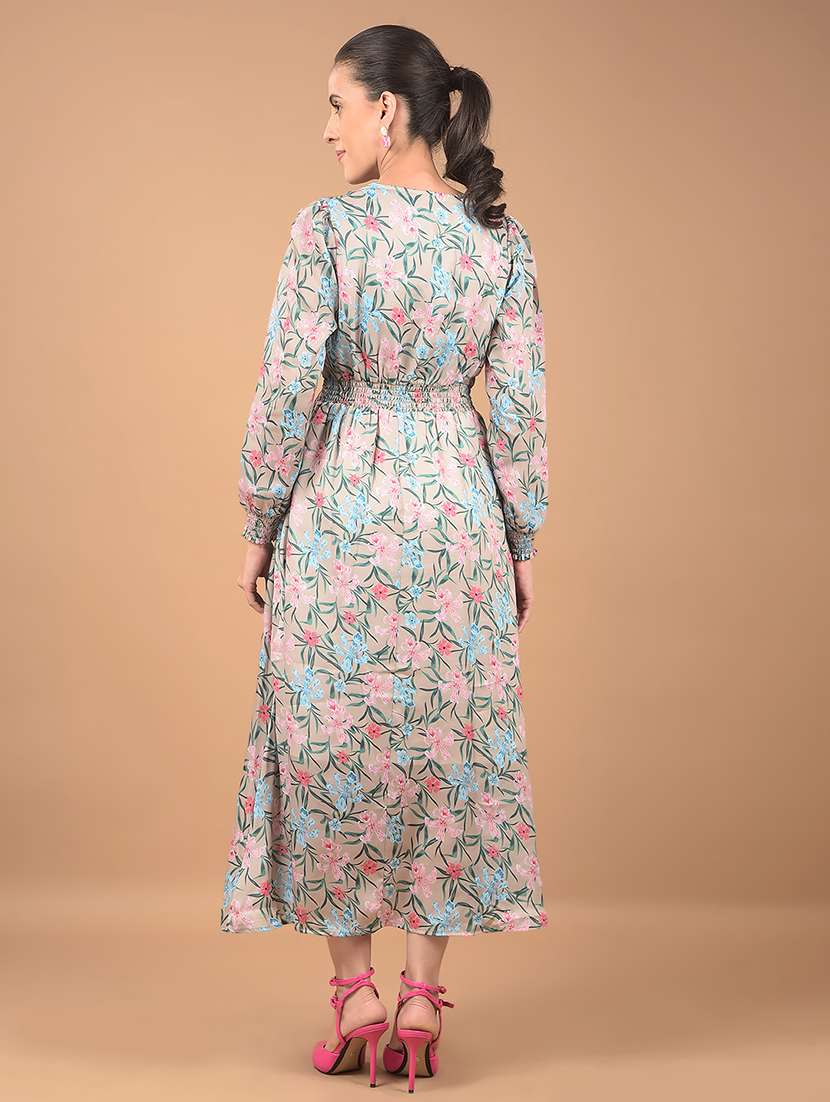women floral print puff sleeves a-line dress - 21662396 - Standard Image - 4