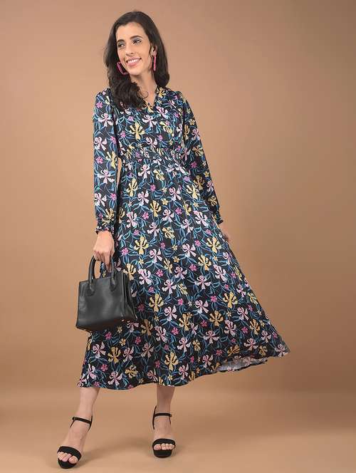 women floral print puff sleeves a-line dress - 21662397 - Standard Image - 0