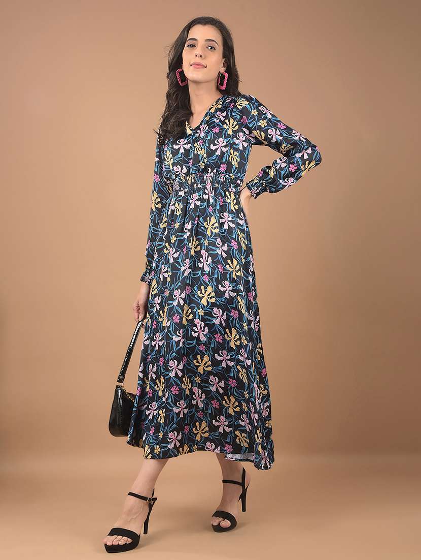 women floral print puff sleeves a-line dress - 21662397 - Standard Image - 1
