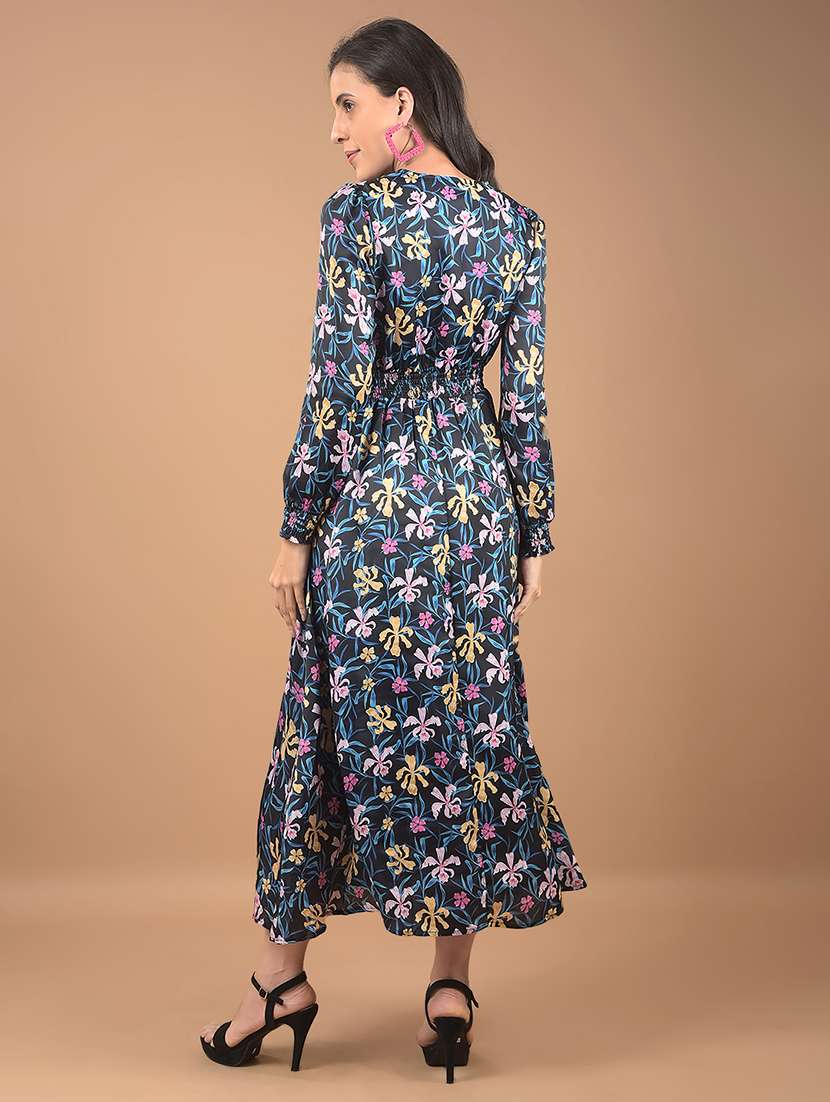 women floral print puff sleeves a-line dress - 21662397 - Standard Image - 4