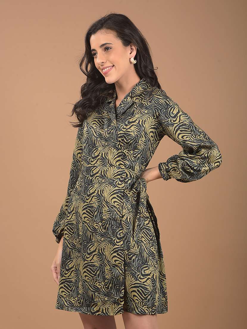 women printed puff sleeves a-line dress - 21662399 -  Standard Image - 1