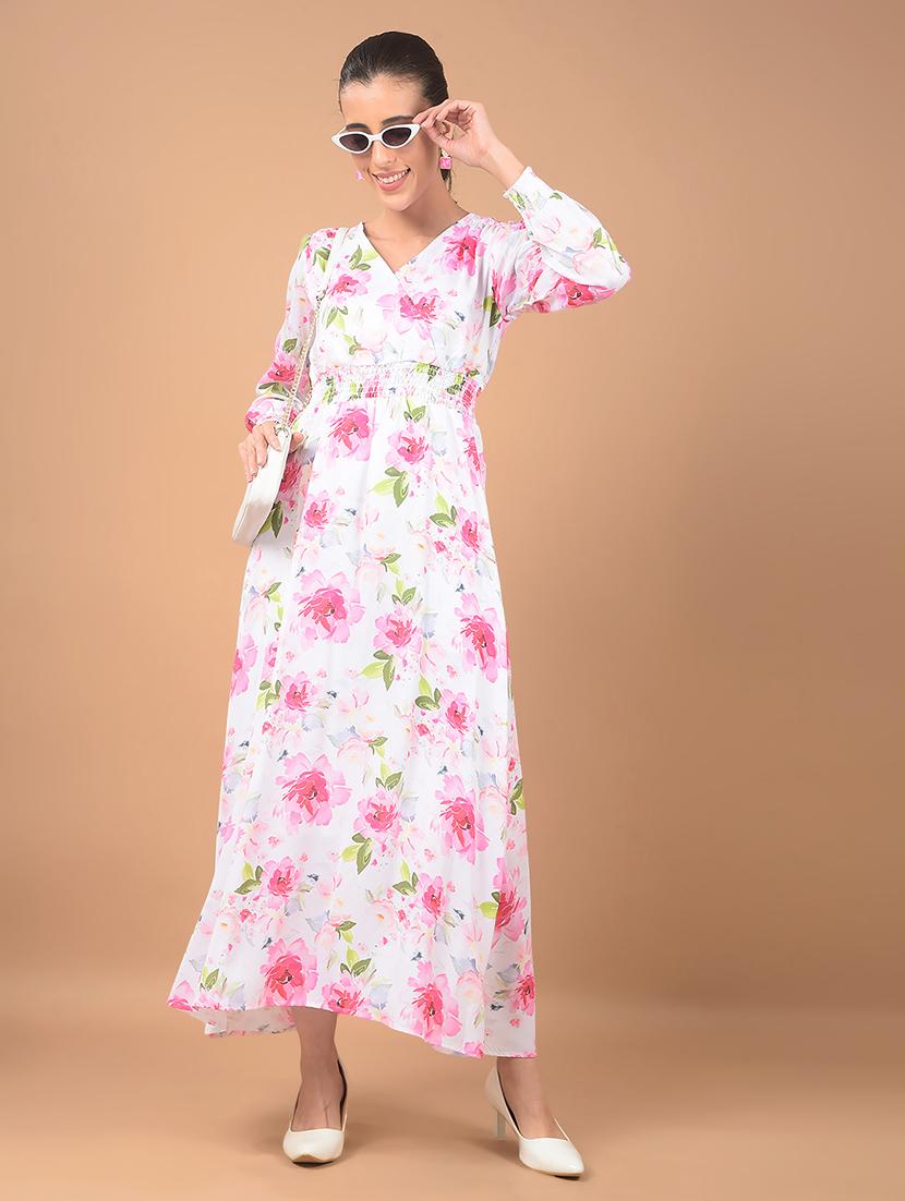 women floral print puff sleeves a-line dress - 21662400 - Standard Image - 1