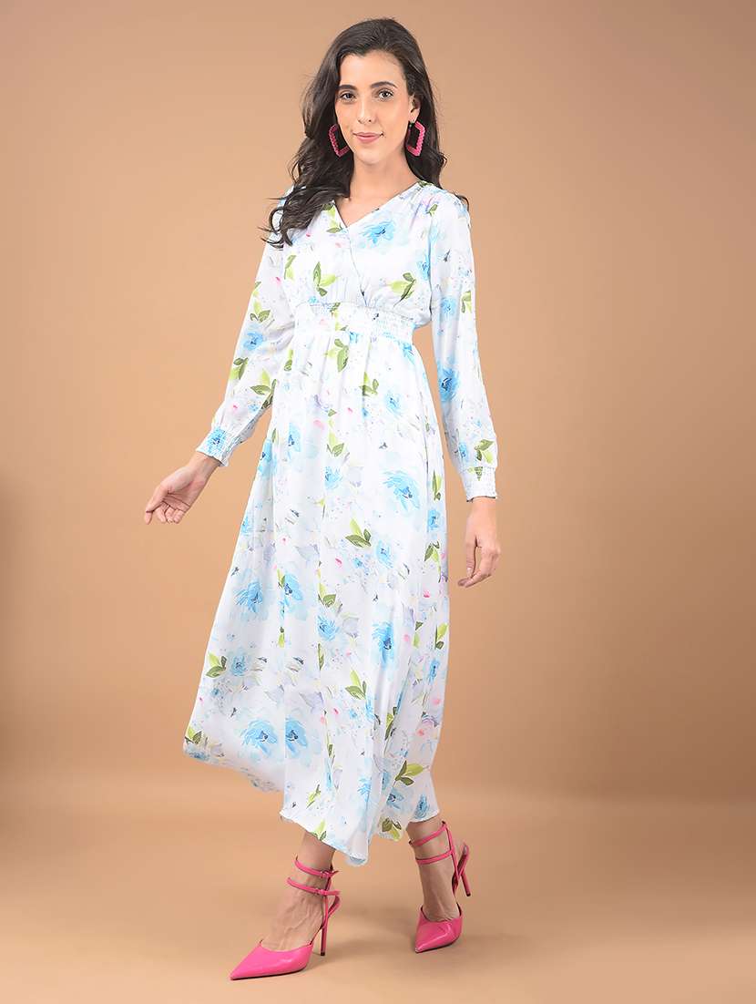women printed puff sleeves a-line dress - 21662401 - Standard Image - 1