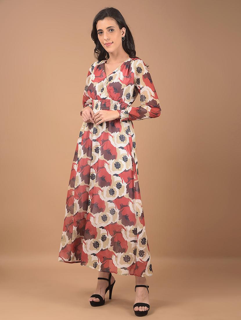 women printed puff sleeves a-line dress - 21662402 - Standard Image - 1