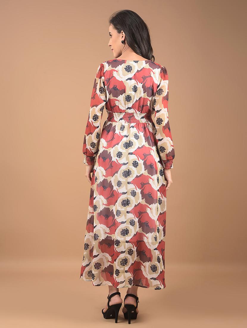 women printed puff sleeves a-line dress - 21662402 - Standard Image - 4