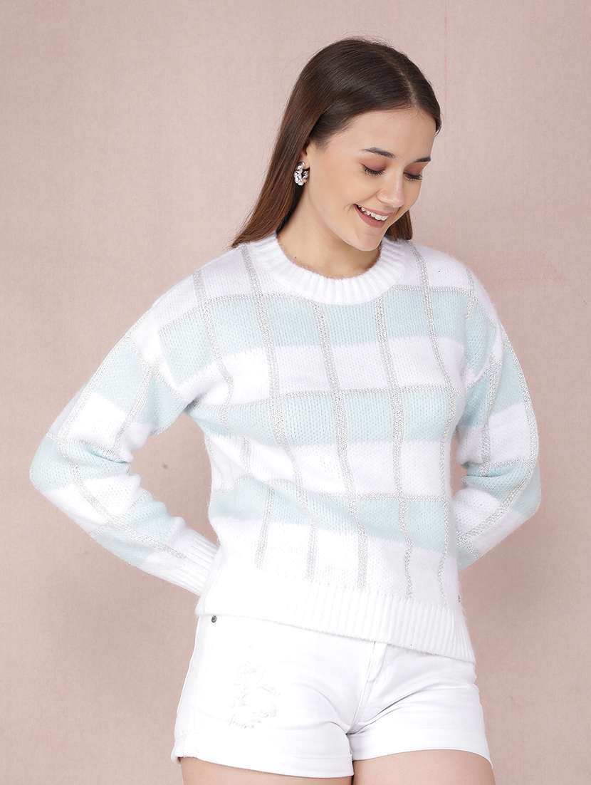 women checkered long sleeves pullover