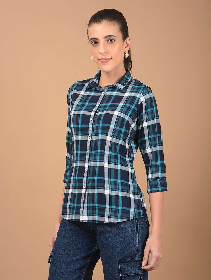 women checkered collared shirt