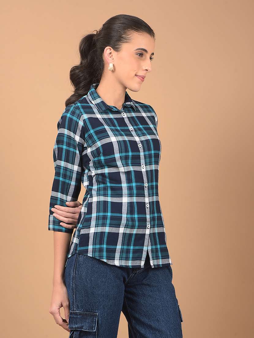 women checkered collared shirt - 21662426 - Standard Image - 1