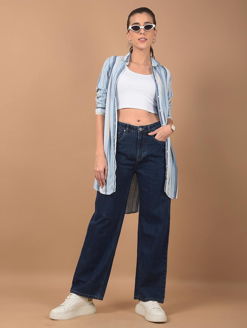 women striped collared high low shirt - 21662427 - Standard Image - 4