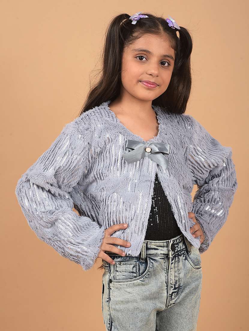 Girls Self Designed Long Sleeves Cardigan - 21662440 -  Standard Image - 1