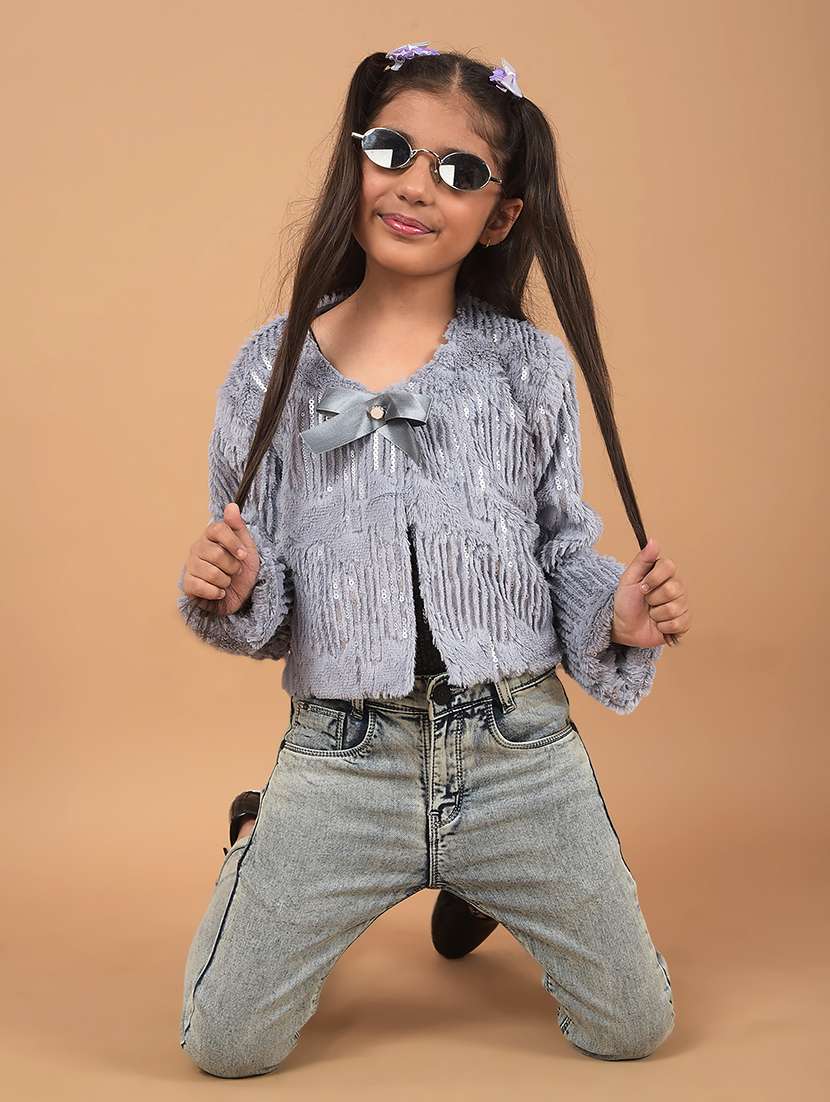 Girls Self Designed Long Sleeves Cardigan - 21662440 -  Standard Image - 4