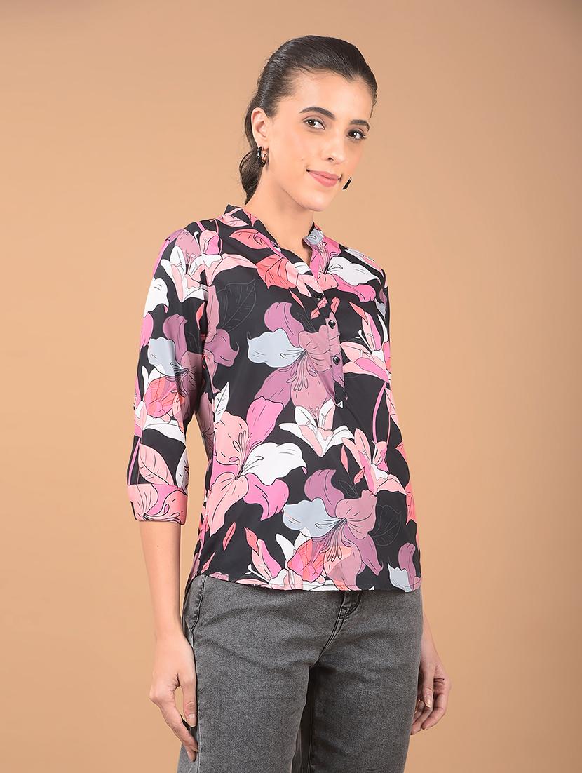 women floral printed mandarin neck top - 21662472 -  Standard Image - 1