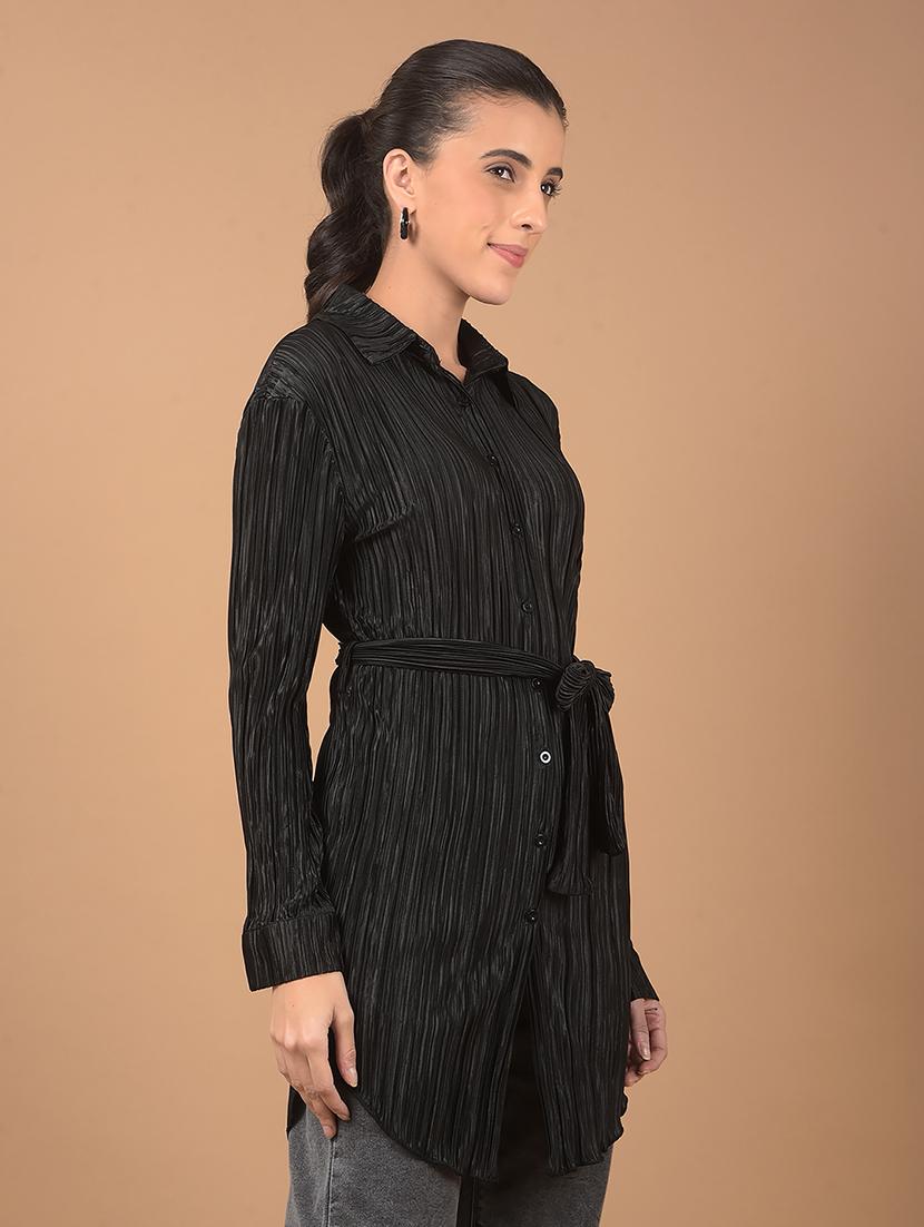 women stripes long sleeve shirt top with belt - 21662474 -  Standard Image - 1
