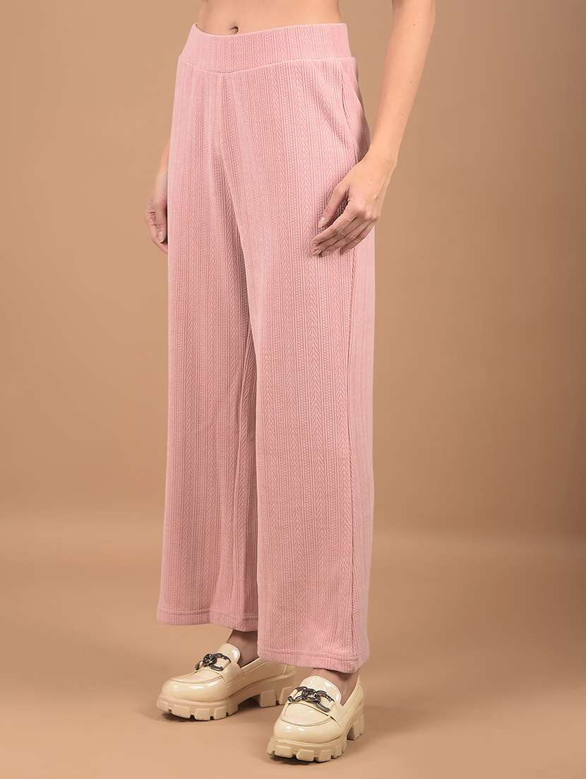 women peach self design wide leg trousers - 21662477 -  Standard Image - 1
