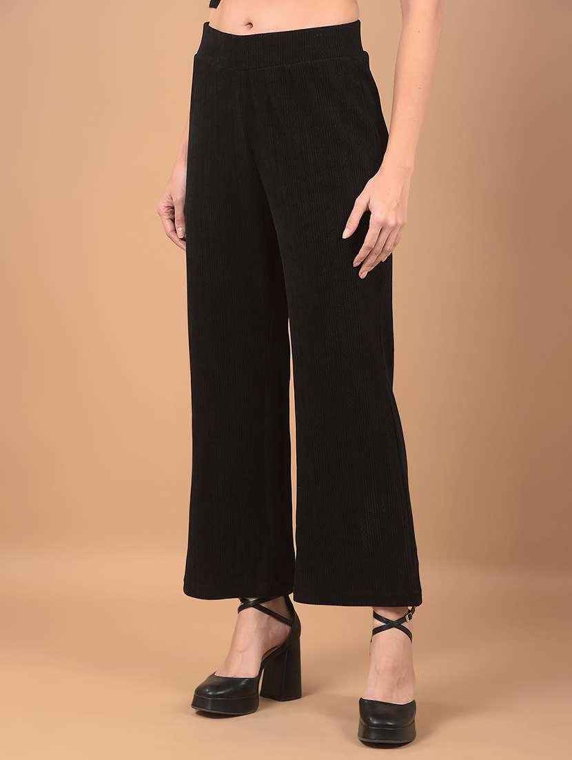 women black self design bootcut trousers - 21662478 -  Standard Image - 1