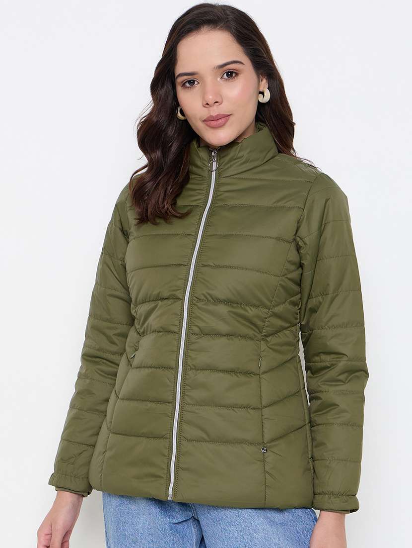women solid stand collar quilted jacket - 21662523 -  Zoom Image - 0
