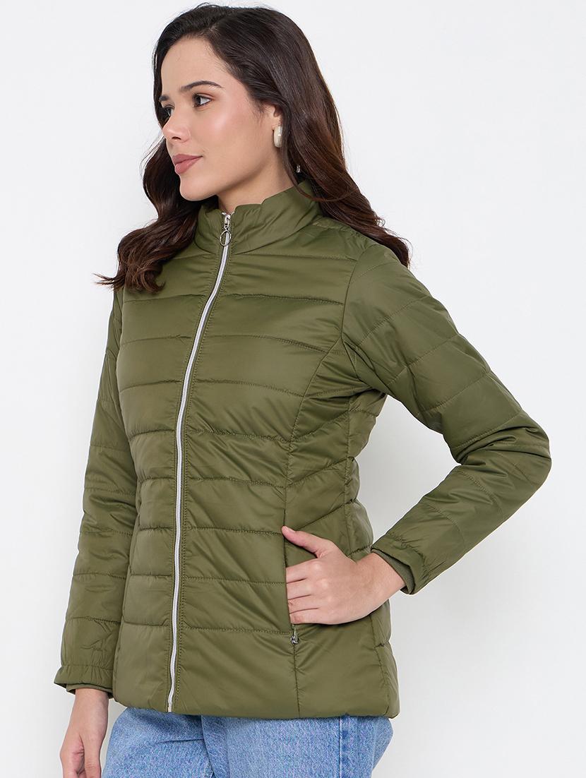 women solid stand collar quilted jacket - 21662523 - Standard Image - 1