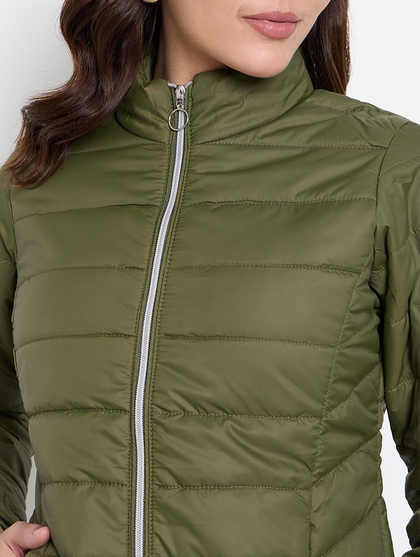 women solid stand collar quilted jacket - 21662523 - Standard Image - 4