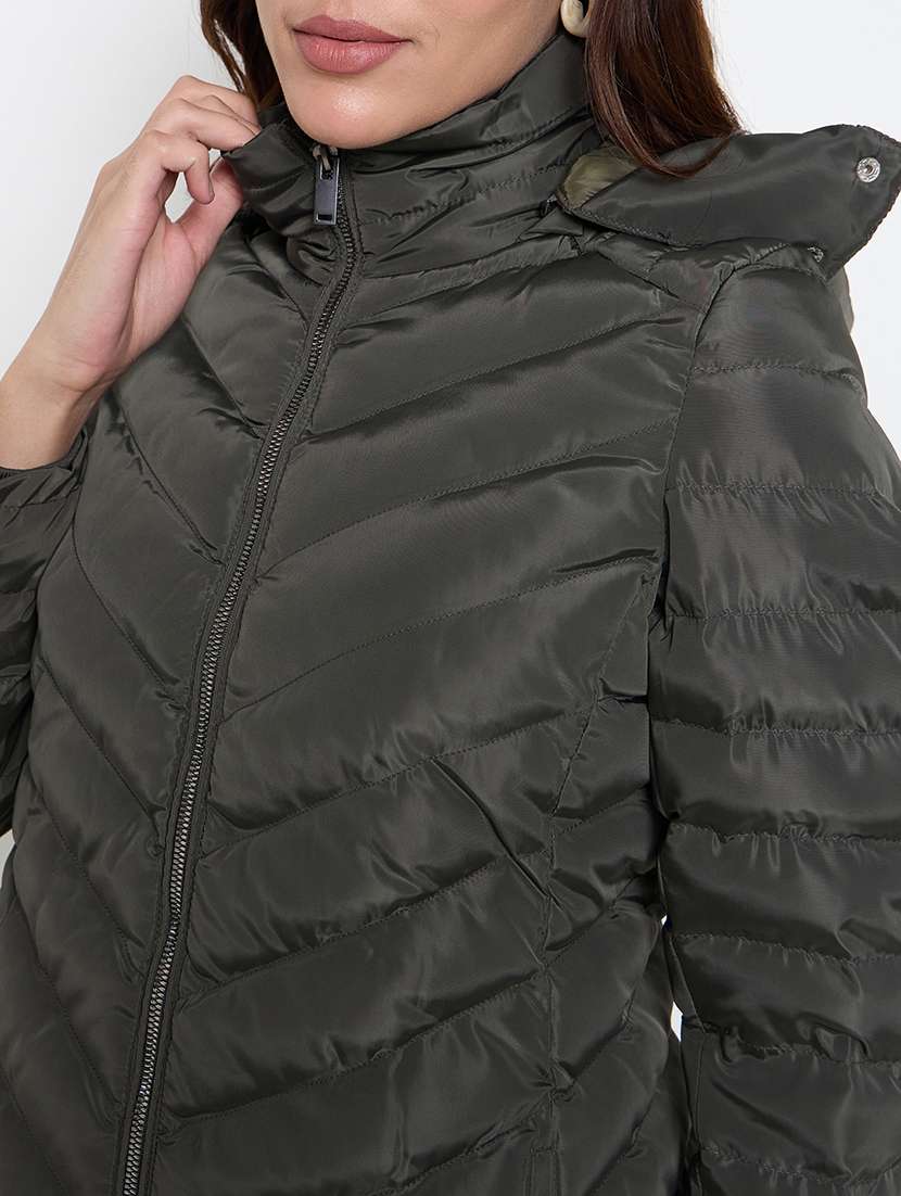 women solid stand collar quilted jacket - 21662524 -  Standard Image - 4