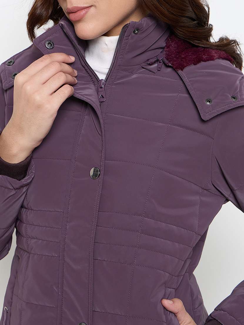 women solid hooded long sleeves quilted acket - 21662525 -  Standard Image - 4