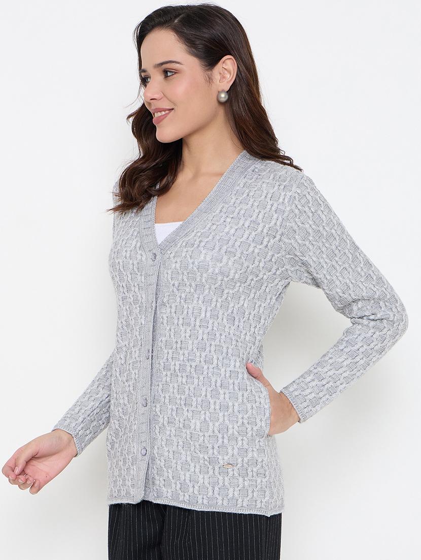 women long sleeves self design cardigan - 21662531 - Standard Image - 1