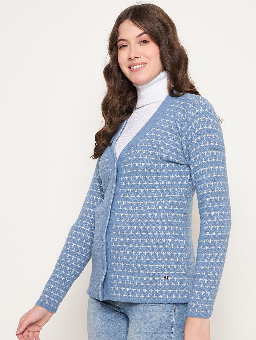 women long sleeves self design cardigan - 21662533 - Standard Image - 1