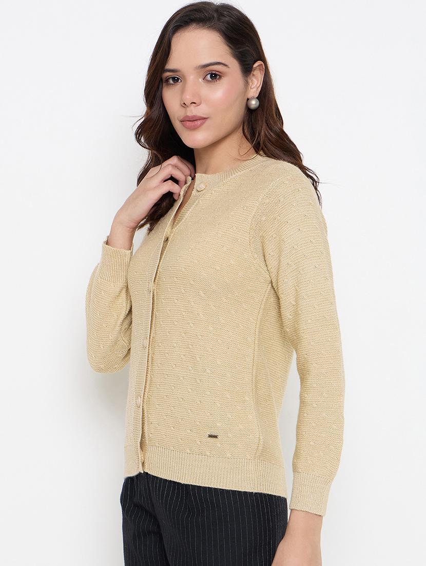 women long sleeves self design cardigan - 21662543 - Standard Image - 1