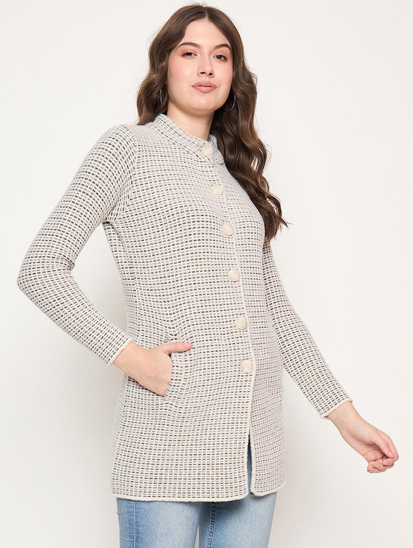 women long sleeves self design cardigan - 21662555 - Standard Image - 1