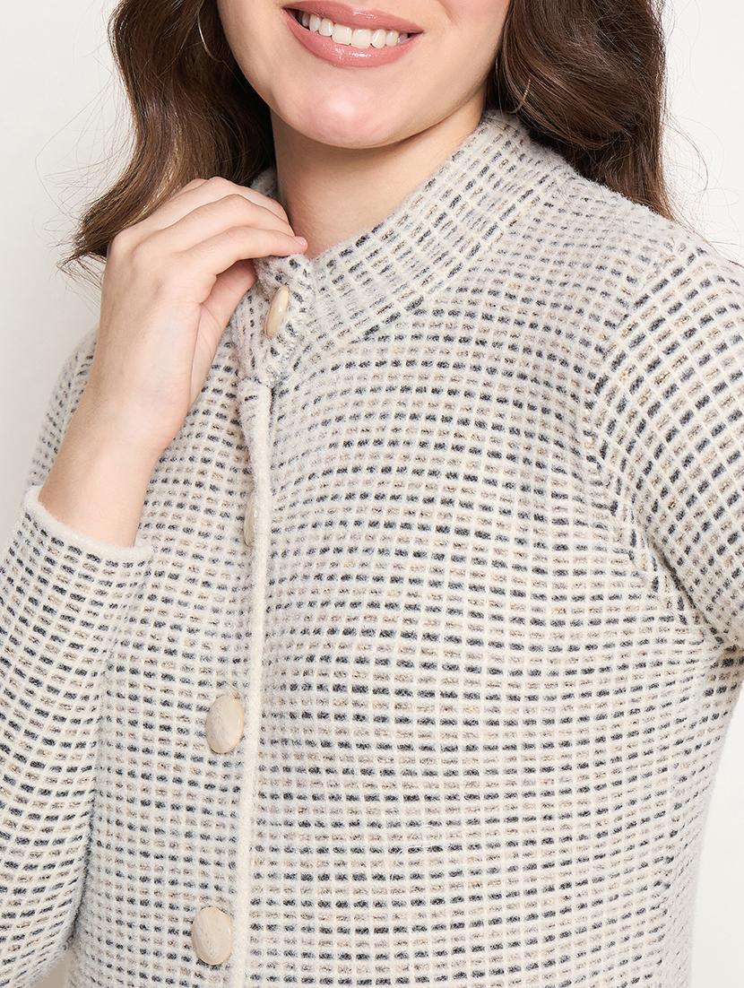 women long sleeves self design cardigan - 21662555 - Standard Image - 4