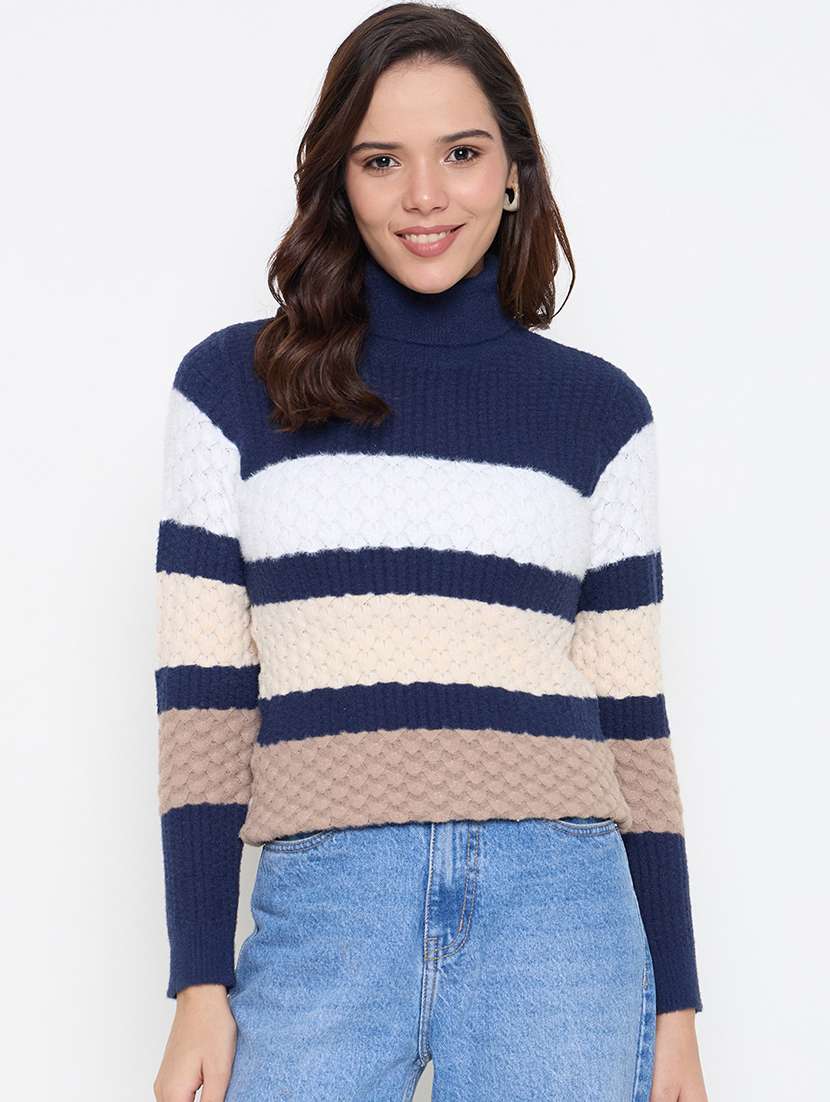 women long sleeves striped pullover