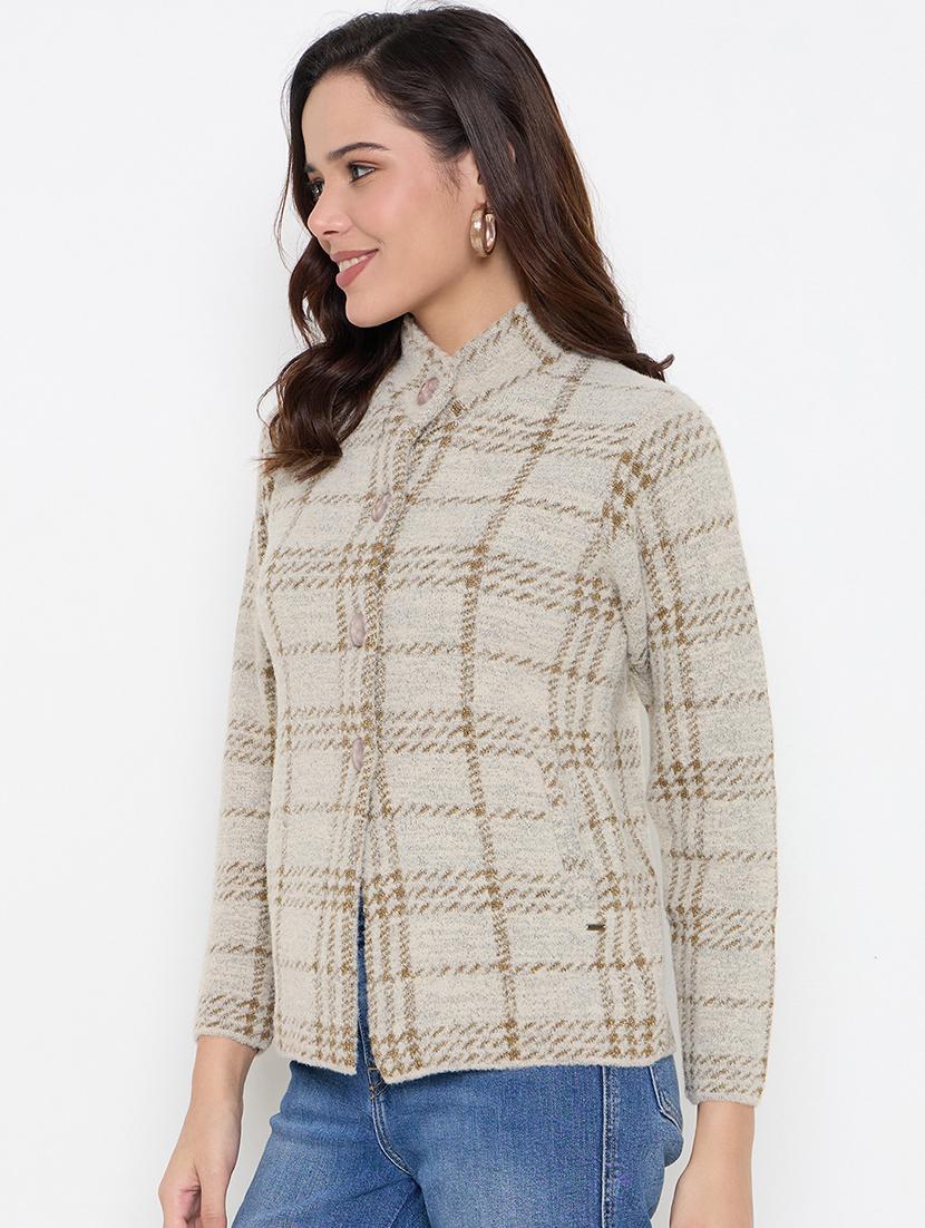 women long sleeves self design cardigan - 21662577 - Standard Image - 1